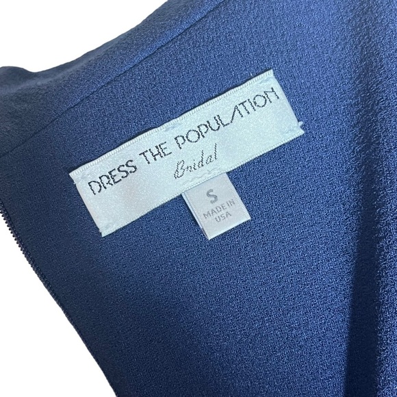 DRESS the POPULATION Bridal Jackie Off the Shoulder Trumpet Gown Navy, Small - Picture 6 of 8